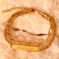 Good Luck Tag & Paperclip Chain Bracelet Set