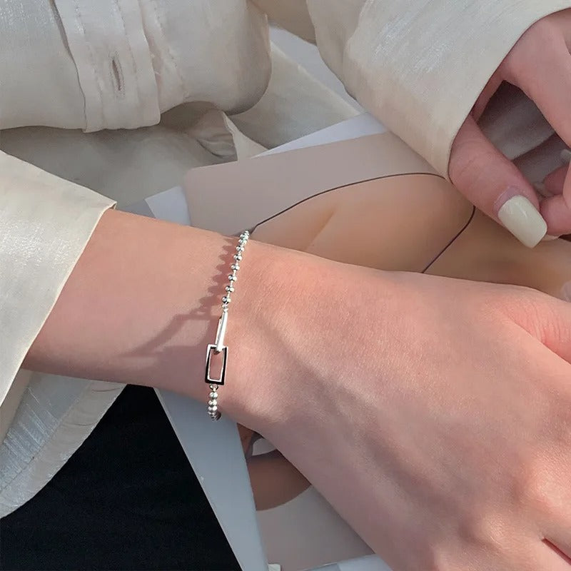Sterling Silver Geometric Square Beads Bracelet