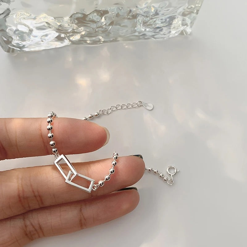 Sterling Silver Geometric Square Beads Bracelet