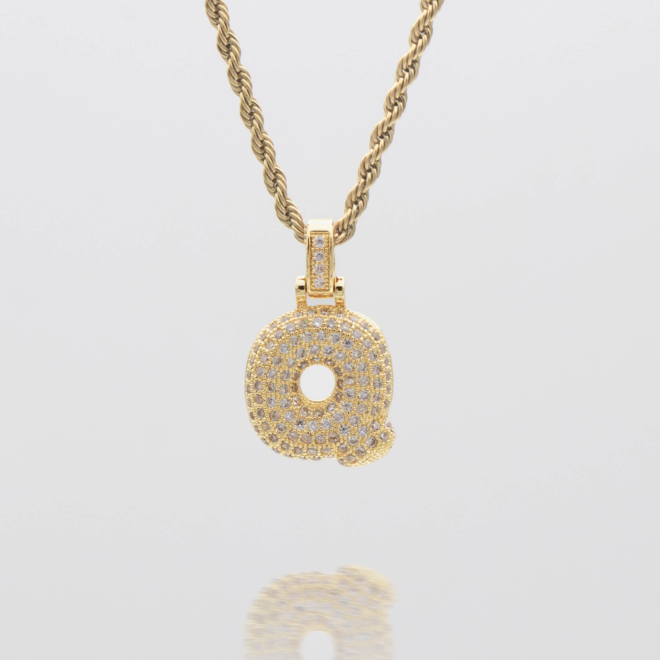 Pave Bubble Letter Initial Necklace