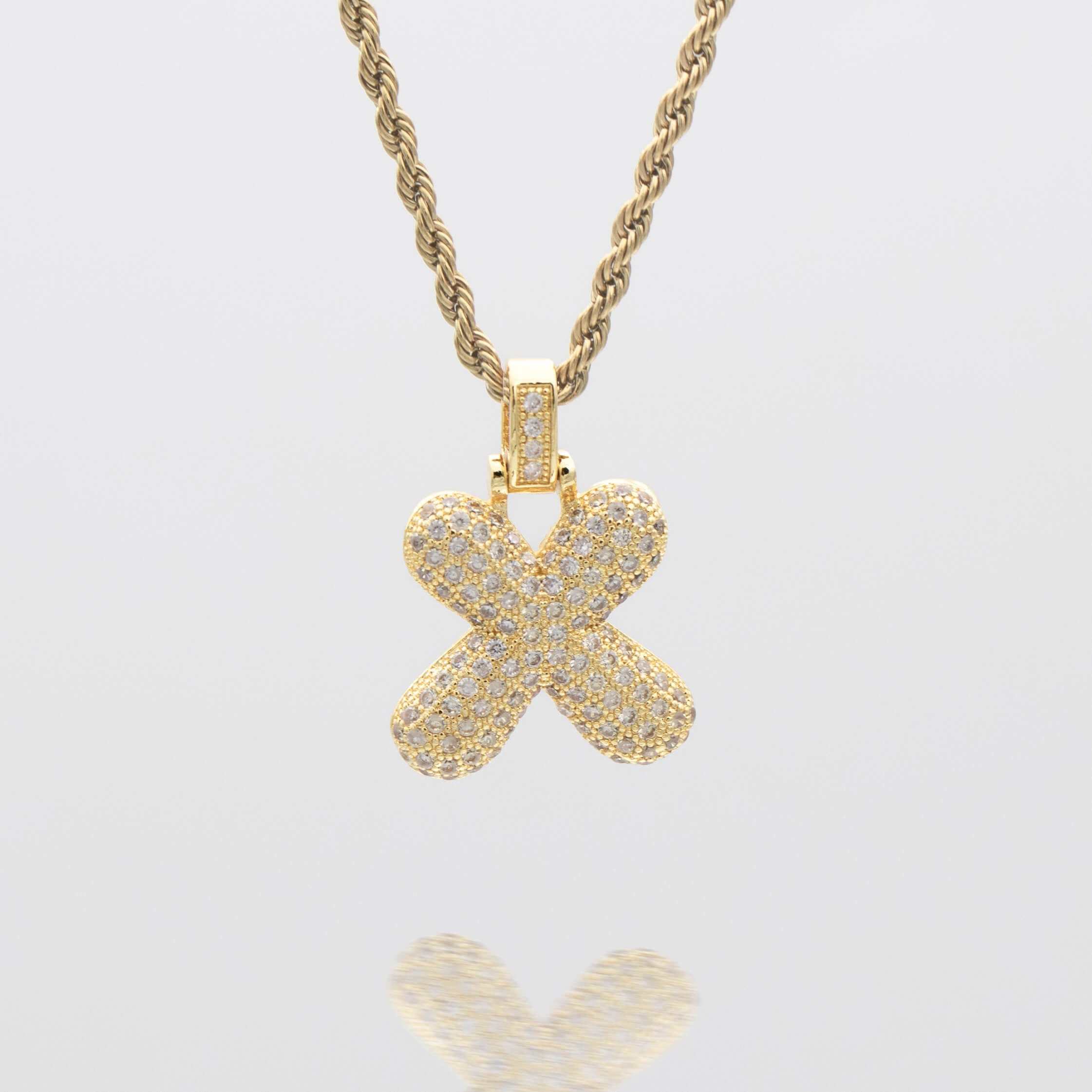 Pave Bubble Letter Initial Necklace