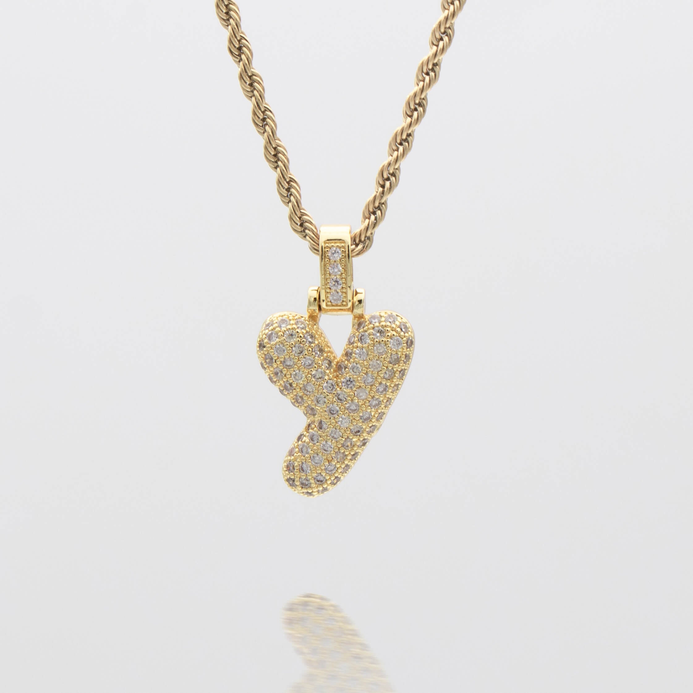 Pave Bubble Letter Initial Necklace